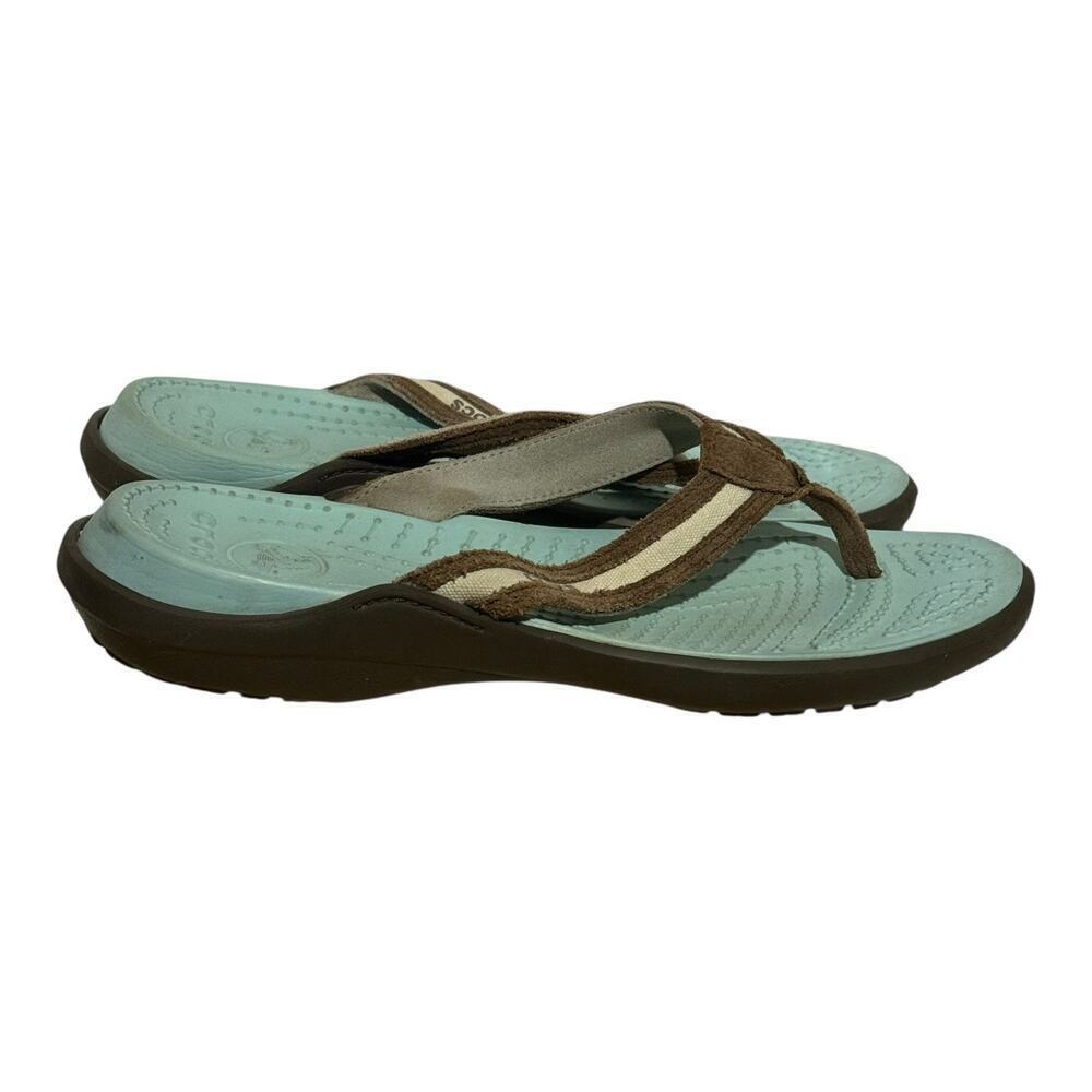 Crocs Capri IV Flip Flops Sandals Brown Strap Aqua Footbed Women's Size 10